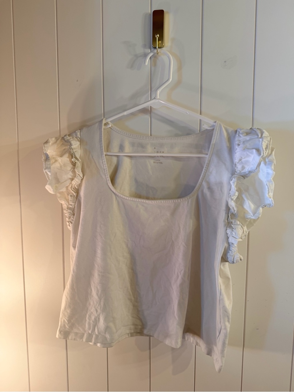 A New Day White Ruffle Sleeve Knit Top Women’s XL Cottagecore Romantic
